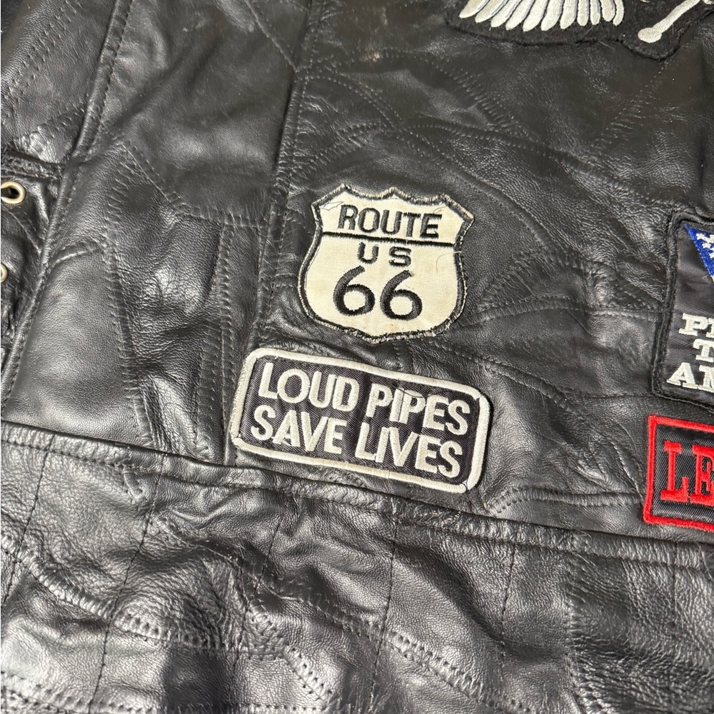 Diamond Plate Buffalo Leather Biker Jacket XL Live To Ride Route 66 Patriotic - Picture 14 of 16